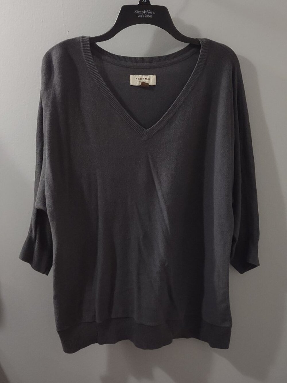 Sonoma Life + Style Gray Size L Cotton/Rayon Blend Sweater